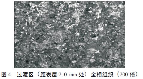 過(guò)渡區(qū)( 距表層2. 0 mm 處) 金相組織( 200 倍)